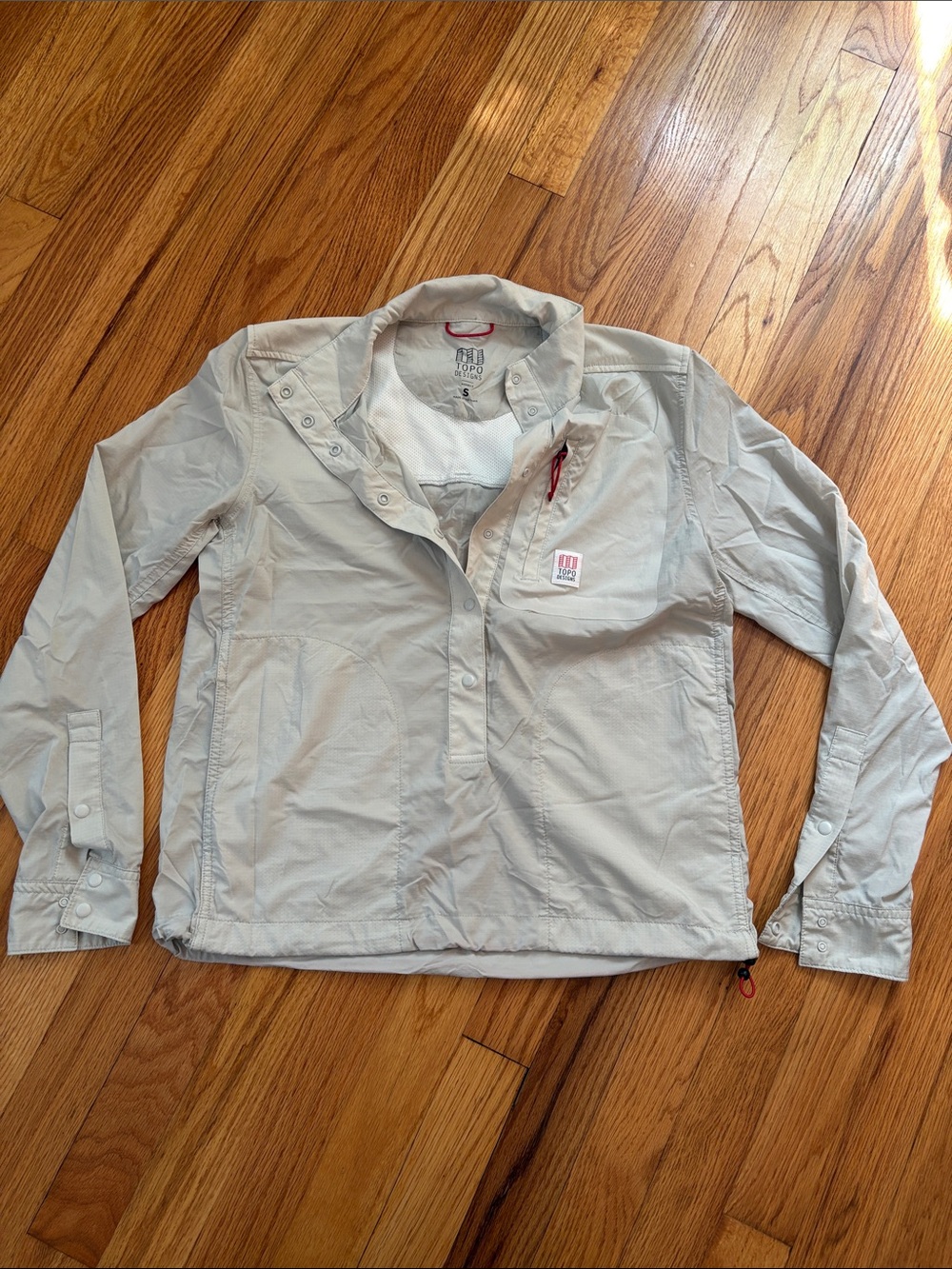 Topo Designs Light Gray Women's Pullover with Red Packing Loop